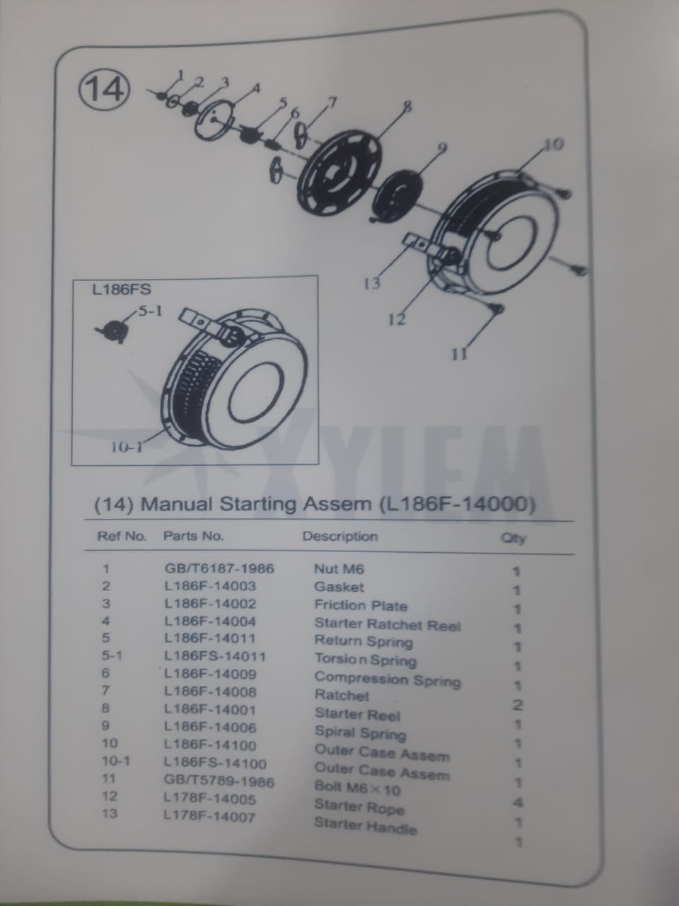 Manual Starting Assem (KM186F-14000)